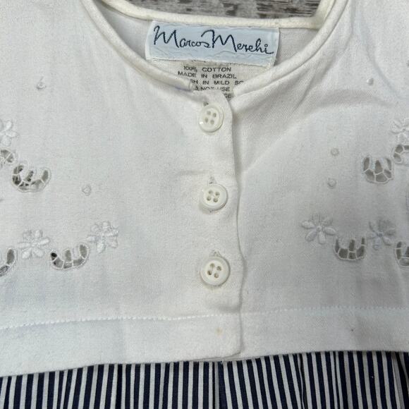 Marcos Merehi Cotton Striped House Dress Embroidered Bib Size P - Picture 4 of 8